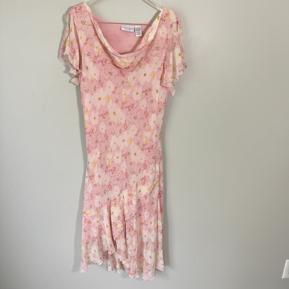 Jaclyn Smith Silk Floral Midi Dress Pink Cottagecore Prairie Flutter 18 Fairy - Picture 2 of 6